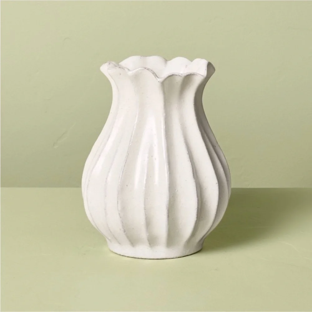 9” Pleated Ceramic Rustic Vase Sour Cream - Hearth & Hand™ with Magnolia